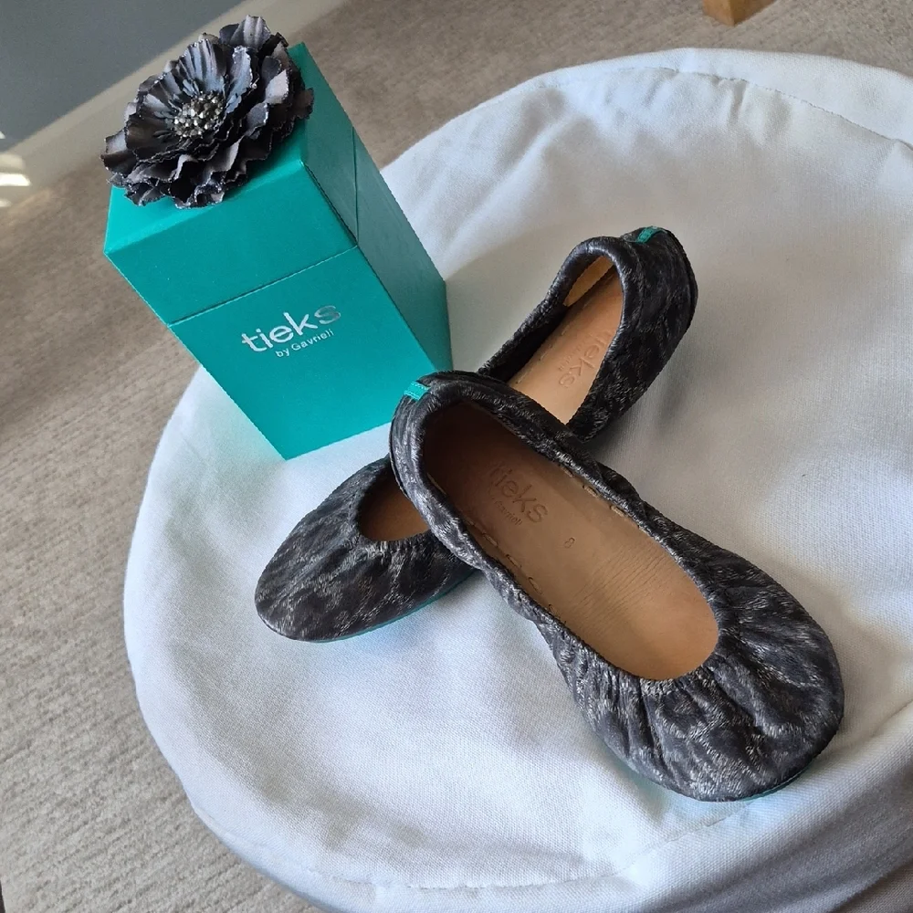 Tieks Black Leopard Ballet Flats - Picture 2 of 9